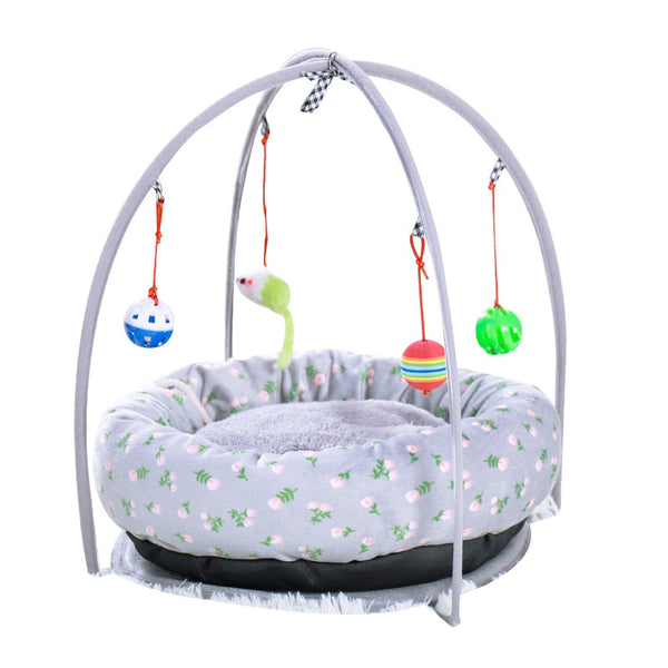 Cat cushion with play mobile