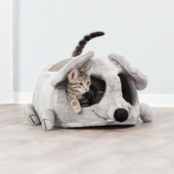Junior cave Lukas, plush/sisal, 35 × 33 × 65 cm, light grey/grey