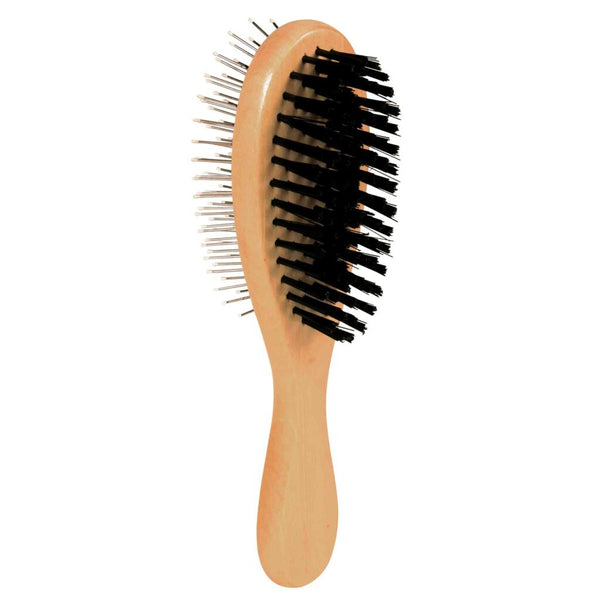 Brush, double-sided, wood/nylon &amp; wire bristles