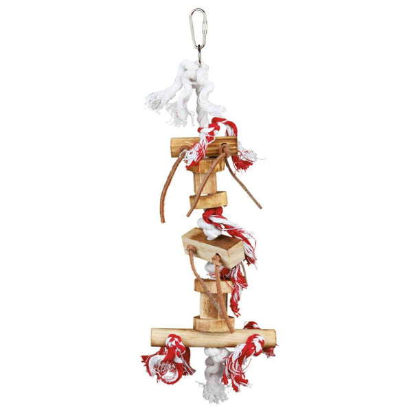 Toy with rope and leather thong, wood, multicolored, 35 cm