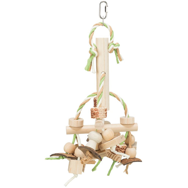 3x toy with paper ribbons, wood, multicolored, 31 cm