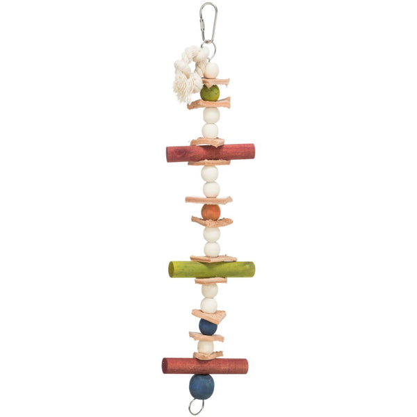 3x toy with rope and beads, wood/leather, multicolored, 28 cm